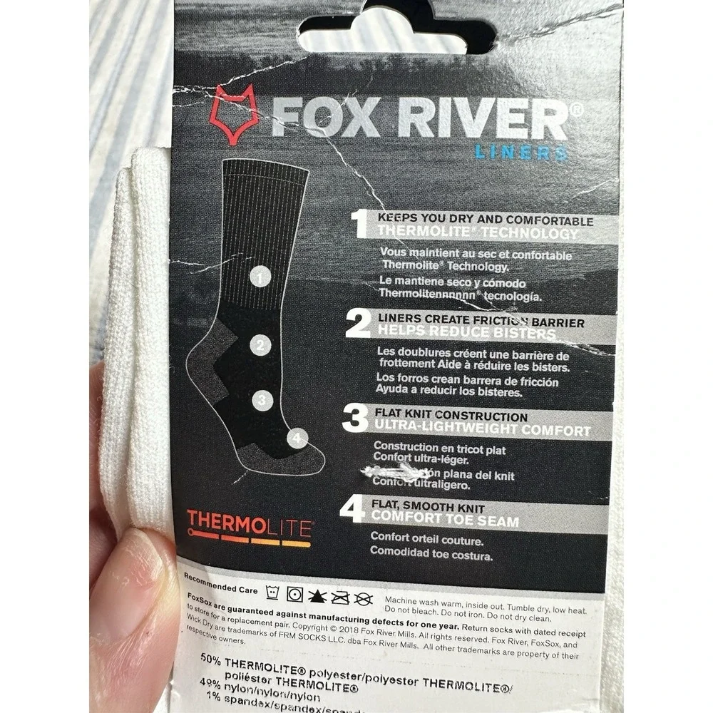 Fox River Thermolite Liner Socks Ultra-Lightweight Wick Dry White Men's M NWT‎